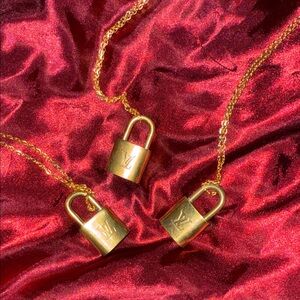 Louis Vuitton Gold Padlock Necklace Duo
